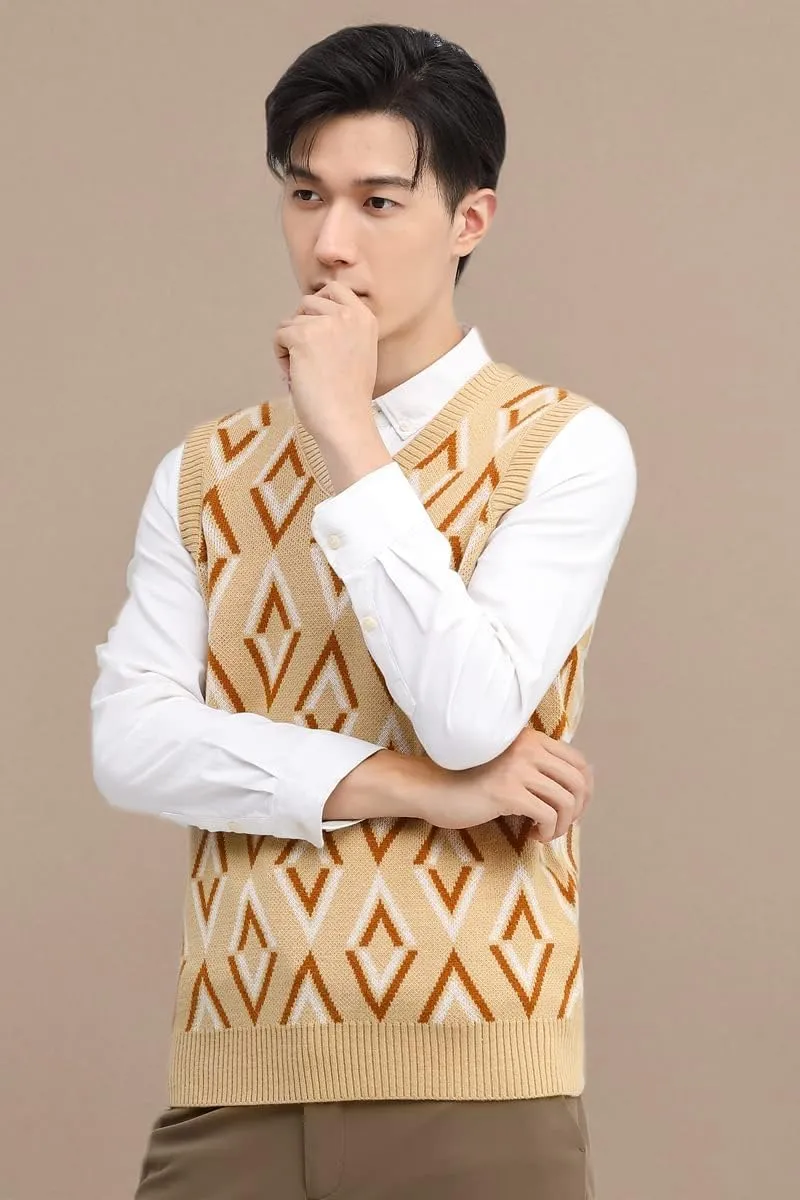 zhilifs Mens V-Neck Knitted Sweater Sleeveless Pullover Knitwear Vest Solid Plain Loose Fit All Match Sweater Tops